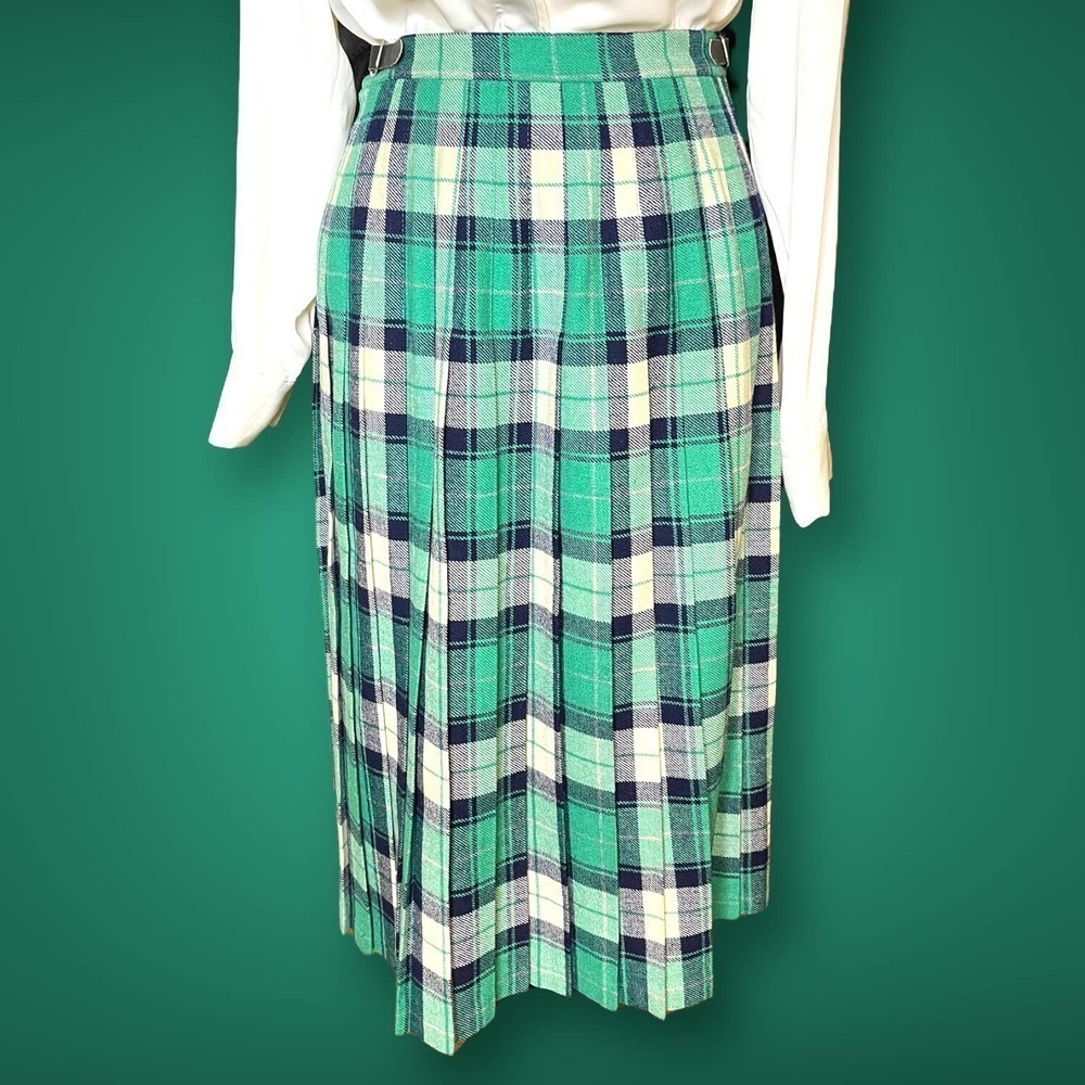 Vintage Wool Dean’s of Scotland Women’s Wrap Skirt Green Tartan Plaid Small
